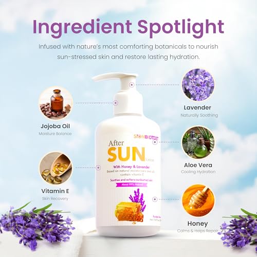 After Sun Lotion with Honey & Lavender ? Hydrating & Soothing Moisturizer for Sunburned Skin ? Natural Aloe Vera, Vitamin E & Jojoba Oil ? Paraben-Free ? 8.45 fl. oz (250ml)