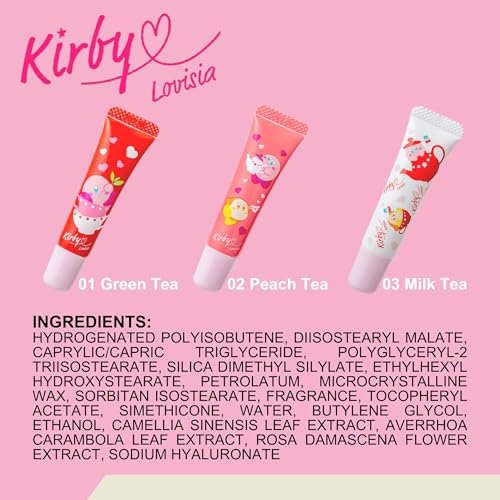 Kirby Cute Lip Gloss for Girls, Small Lip Gloss for Women with Tea Tree, Rose, Camellia Extract & Vitamin E, Matcha Natural Lip Gloss Oil & Lip Moisturizer Made in Japan, GREEN TEA