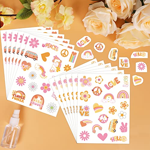 280Pcs Hippie Theme Temporary Tattoos Stickers 70's Theme Tattoos Stickers Hippie Face Body Sticker For Adults And Kids Cute Cartoon Printing Groovy Assorted Groovy Party Supplies