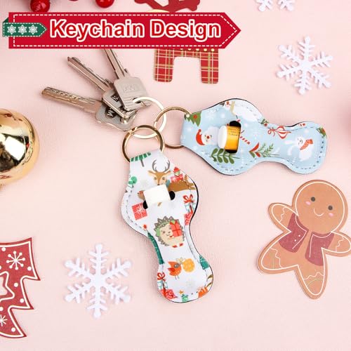 Desing Wish Christmas Chapstick Holder Keychain - Neoprene Colorful Lipstick Sleeve Keychain - Portable Lip Balm Holder
