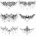 PAGOW 6pcs Fake Tattoos Women, Waterproof Floral Moon Bowknot Rose Realistic Temp Tattoo Stickers for Women Girl Chest, Waist (Large Size: 9.5x5.4inch/240x138mm) Black