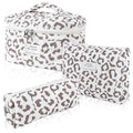 3Pcs Cotton Quilted Makeup Bag Set,Large Floral Cosmetic Bag,Aesthetic Toiletry Travel Makeup Bag Set and Cute Flower Bag for Women Girls(White Leopard Print)
