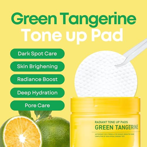 Green Tangerine Radiant Tone Up Pads ? Korean Toner Pads with Niacinamide, Centella Asiatica & Vitamin C, Dark Spot Corrector, Tone-Up & Hydrating Face Toner 50 Pad