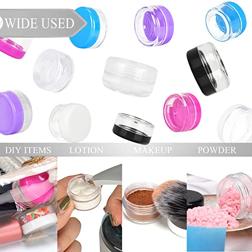 200PCS 5 Gram Sample Containers, 5ml Empty Jars with Lids, Small Cosmetic Containers, Mini Sample Jars with 16PCS Mini Spatulas for Make Up, Oils, Lotion, Powder, Paint, Jewelry, Lip Balms(White Lid)