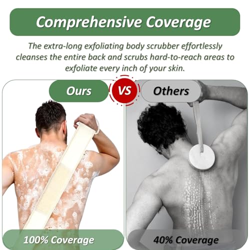 Natural Loofah Exfoliating Body Scrubber for Men and Women, Loofah with Handle, Exfoliating Back Scrubber for Shower Set, Luffa Sponge to Clean & Relax Your Body Deeply (2 Pack)
