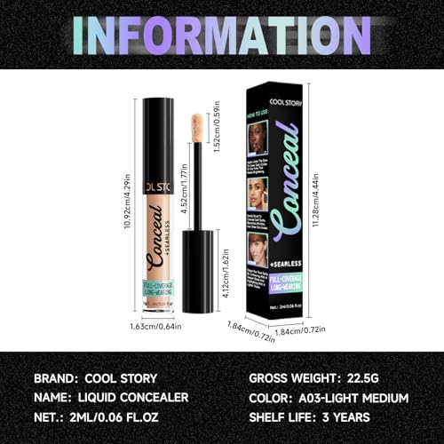 Full-Coverage Liquid Concealer, Long-Wearing, Buildable Medium Coverage 0.06 FI OZ (Light Medium)