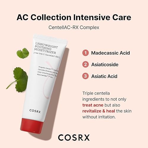COSRX AC Collection Lightweight Soothing Moisturizer, 80ml / 2.70 fl.oz | Aloe Vera Leaves Extract 71.2% | Animal Testing Free, Paraben Free