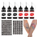 Temporary Tattoo Kit with 6 Bottles Semi Permanent Ink DIY Fake Freckles and 64 Patterns Adhensive Stencils for Women Men, Black/Red
