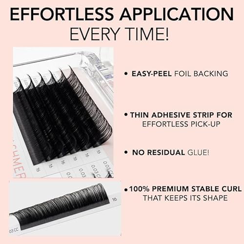 KIARA SKY LASH Premium Cashmere Easy Fan Lash Extensions | Soft Semi-matte natural finish | Fans like Butter | For Professional Eyelash Extensions Use Only | Black, (CC-0.07-15MM)