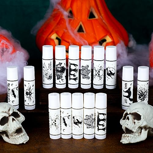 100 Pack Halloween Party Favors Gifts Bulk Spooky Skull Lip Balms Halloween Fall Thanksgiving Party Thank You Gifts Treat Bag Stuffers Supplies for Adults Women Men(100)