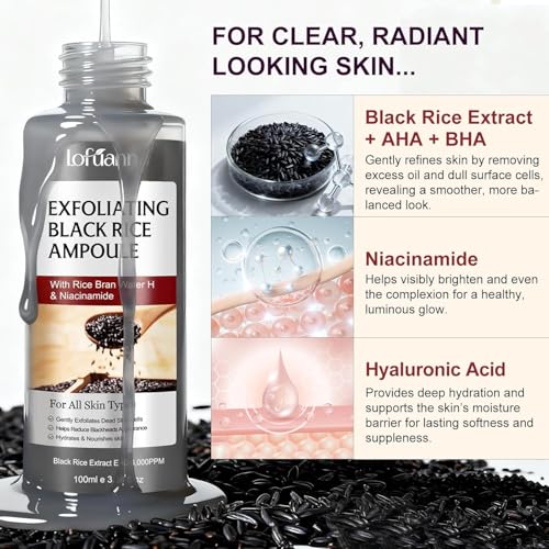 Black Rice Exfoliant, Peel Shot Glow Exfoliating Face Serum, Korean Skin Care Soft Exfoliating Body Scrub Dead Skin Cells, Blackheads Remover For All Skin Types 100ml