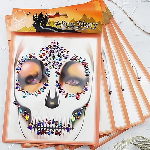 Halloween Skeleton Face Gems Jewels Rhinestone Temporary Tattoos Face Jewels Day of the Dead Face Stickers Gems Blue Glitter Jewels for Crystals Face Stickers Eyes Face Body 1 Pack