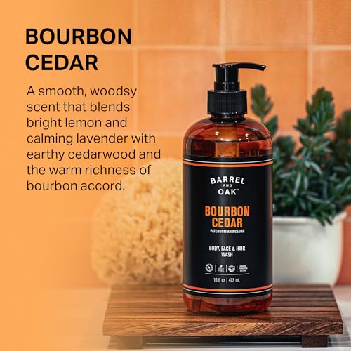 Barrel & Oak All-in-One Wash for Face, Hair, & Body, Vegan & Hydrating Face, Shampoo and Body Wash for Men, Grooming Kit Gifts for Men, Bourbon Cedar, 16 oz