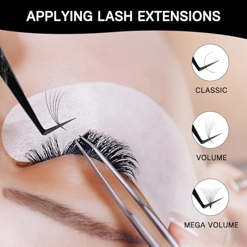 VAVALASH Lash Tweezers for Eyelash Extensions, Fiber Tip Diamond Grip 90 Degree Tweezers for Lash Extension,Professional Precision Black Lash Tweezers for Volume & Classic Lashes (90 Degree Tweezers)