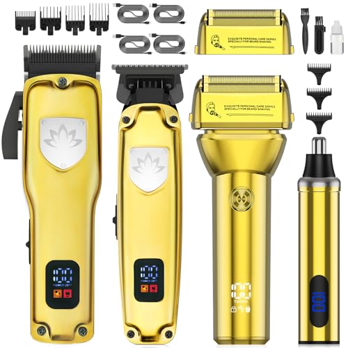 Professional Hair Clippers for Men, Barber Clippers and Trimmers Set, Foil Shavers for Men, 4 in 1 Cordless Hair Clippers Set Hair Cutting Kit Barber kit with LED Display