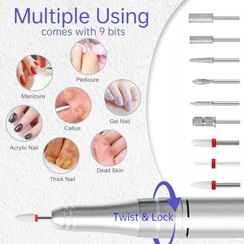 Professional Rechargeable Nail Drill 35000 RPM, Diamond Glitter Electric Nail File for Shaping, Removing & Polishing Gel Nails, Portable & Easy to Use, Ideal for Home & Salon Manicure Pedicure