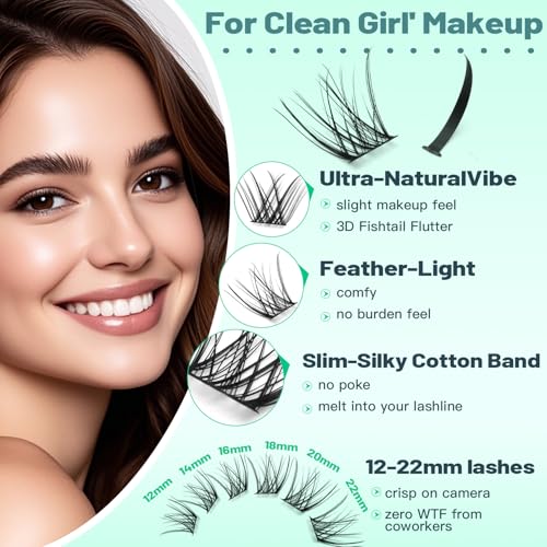 Mixed 12-22mm DIY Eye Lash Extensions Wide Stem Cluster Lashes Long Spikes Individual Fallse Lashes D Curl Volume Lashes (QL31-12-22MM)