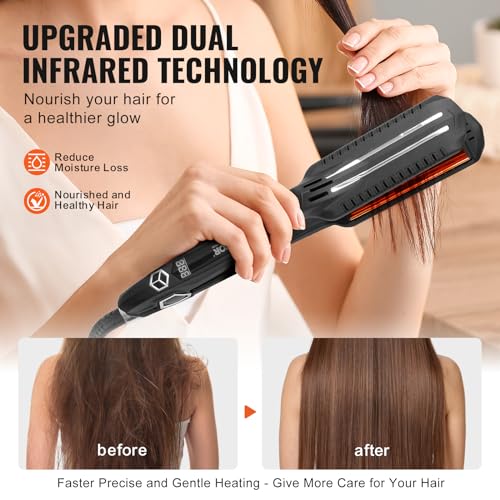 VEVOR Hair Straightener, 1.5-inch Titanium Flat Iron, Dual Infrared Hair Straightener Flat Iron with LCD Display and 19 Temp Levels - 210¡ÆF to 450¡ÆF, Dual Voltage 110V/240V for Salon Home Travel Use