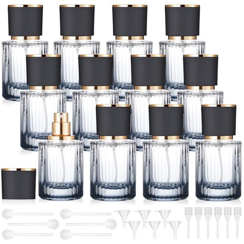 12 Pcs 30/50/100ml Empty Glass Perfume Bottles Bulk Pack for Perfume Makers Refillable Atomizer Cologne Bottles DIY Vintage Fragrance Packaging Glass Bottling Supplies (Black,30 ml)