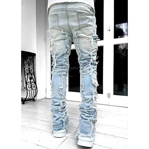 COOLMONAR Men's Ripped Distressed Destroyed Slim Fit Straight Leg Denim Jeans
