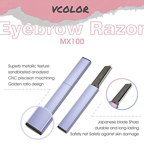 Exfoliating Eyebrow Razor Dermaplaning Tool Eyebrow Trimmer with 4 Replacement Blades, Facial Razors for Women Aluminum Alloy Handle & Stainless Steel Blade (Blue)
