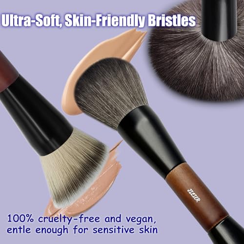 Double Ended Foundation Brush & Blending Brush for Makeup, Soft, Dense Bristles for Sensitive Skin, Duo Blush Brush for Liquid, Powder, Cream, Blending, Buffing?Travel-Friendly, Kabuki Makeup Brushes