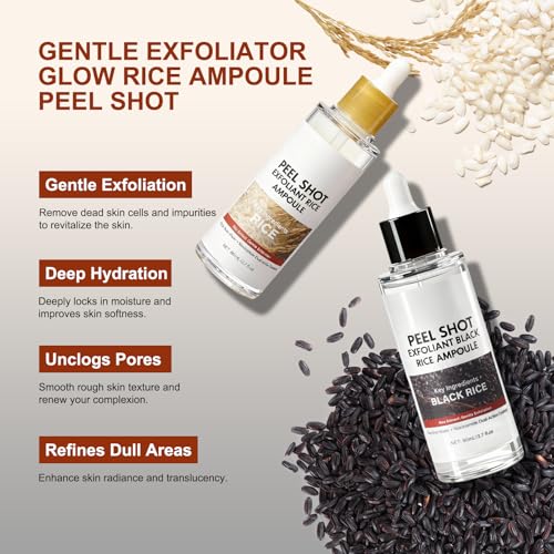 Peel Shot Glow Rice Ampoule Duo ? White and Black Rice Exfoliating Ampoules, Pore Minimizing Gentle Peel, Deep Hydration - Christmas Gifts for All Skin