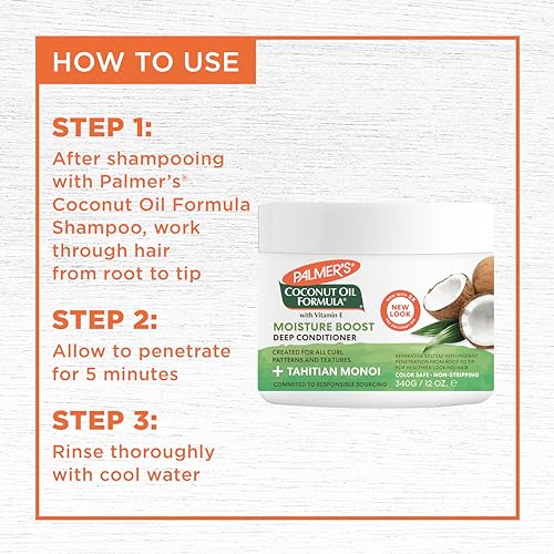 Palmer's Coconut Oil Formula Moisture Boost Deep Hair Conditioner, 12 Fl Oz | Palmer's, Coconut Oil Formula, Moisture Boost, 12 Ounce