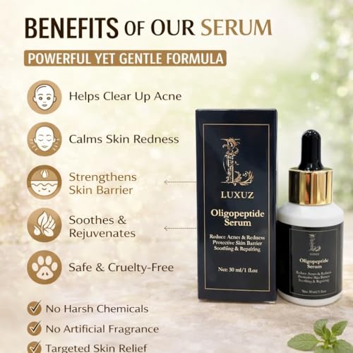 LUXUZ Oligopeptide Facial Serum for Acne Removal, Dark Spot Corrector & Skin Repair ? Post Acne Marks Fading, Glass Skin Brightening Serum with Peptides & Niacinamide ? Non-Comedogenic, 1.0 fl oz