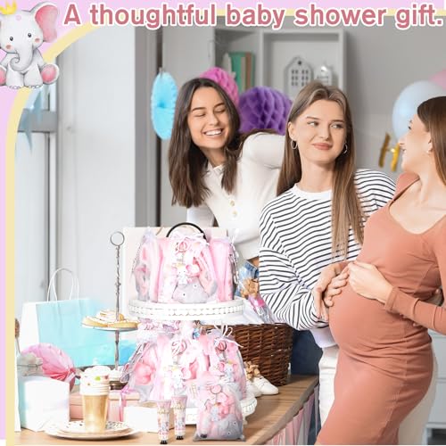 168 Pcs Pink Elephant Baby Shower Favors Baby Shower Gifts Bulk Hand Cream Towels Soaps Keychains Organza Bags Guest Appreciation Gift with Thank You Tags and Cards for Boys Girls Guest