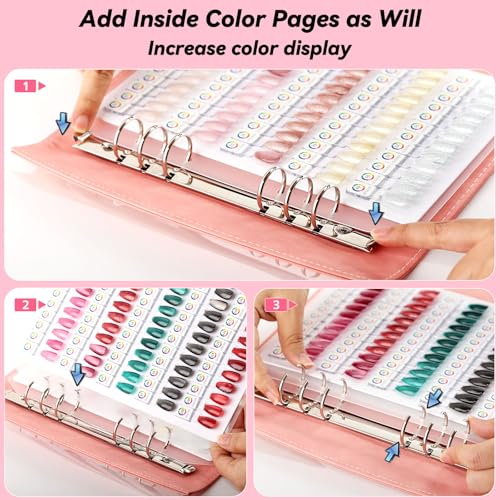 120 Magnetic Nail Color Book,Leather Magnetic Color Display Book with 120PCS Magnetic Tips & 1-200 Number Labels,Perfect for Nail Polish Nails Art Design(Pink)