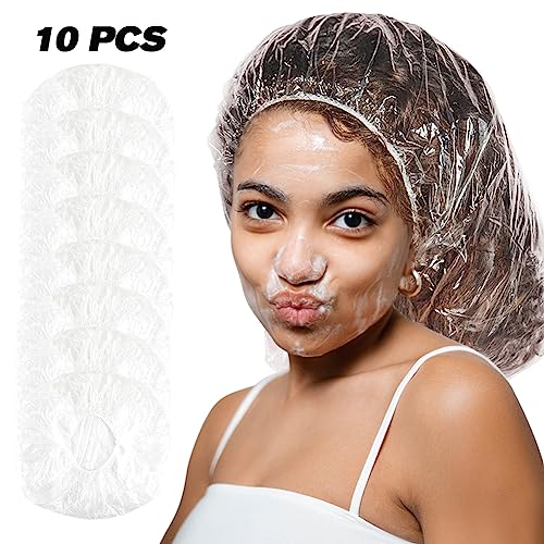 Super Big XXLarge Shower Cap 10 pcs Disposable Plastic Bath Cap Waterproof Dustproof Spa Shower Cap Bathing Hair Caps for Women, Travel, Home Use, Hair Salon
