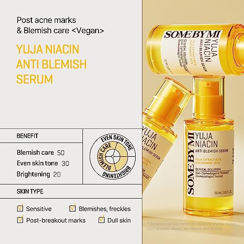 SOME BY MI Yuja Niacin Anti Blemish Serum ? 1.69oz, 50ml ? Korean 10% Niacinamide & Vitamin C Serum to Brighten Dull-Looking Skin ? Dark Spot Remover for Pigmentation & Melasma ? Korean Skin Care