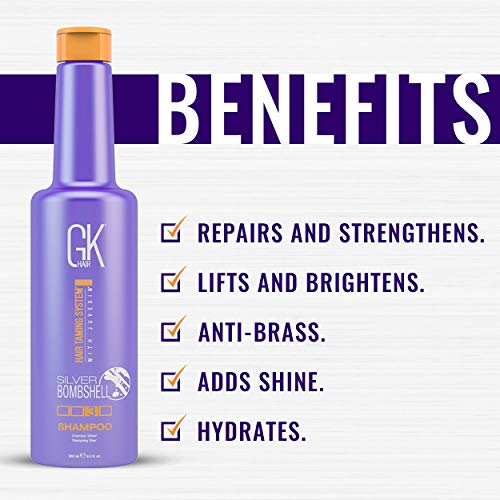 GK HAIR Silver Bombshell Purple Shampoo (9.5 Fl Oz/280ml) For Blonde, Platinum, Ash, Silver & Gray Hair Moisturizes Dry & Damaged Removes Yellow Brassy Tones