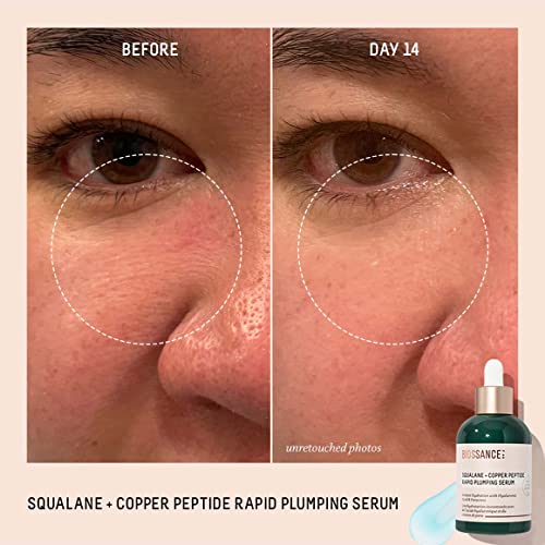 Biossance Squalane + Copper Peptide Rapid Plumping Serum - Face Serum for All Skin Types - Visibly Plumping + Firming Skin, Fine Lines + Wrinkles, Vegan Copper Peptides, Hyaluronic Acid