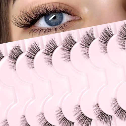 False Eyelashes Half Lashes 4/3 Corner Eyelashes Natural Wispy Lashes D Curl 12mm Reusable Pesta?as Postizas Naturales Cat Eye 10 Pairs Short Fake Lashes Strip Clear Band by EMEDA (01)