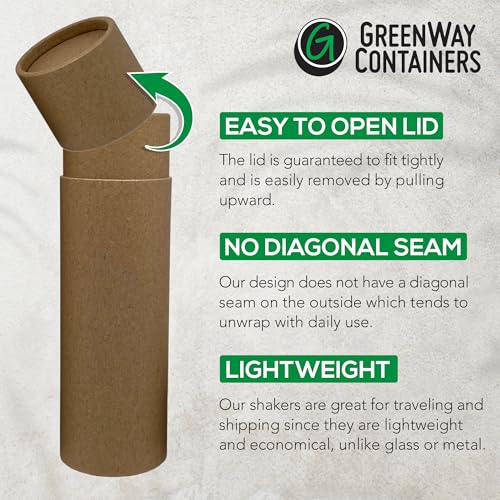 GreenWay 4oz / 115g Small Kraft Paper Shaker Tubes with Sifters & Lids - 10 Pack Biodegradable Containers for Powdered Cosmetics - Fully Compostable Spice Sifting Tubes ? White