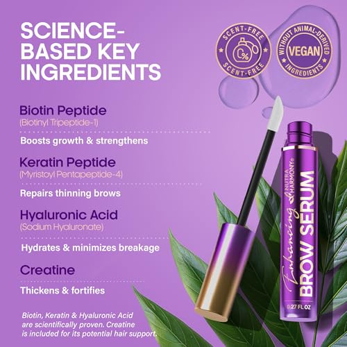 Eyebrow Growth Serum ? Peptide Brow Serum for Fuller, Thicker Looking Brows ? Biotin & Hyaluronic Acid Conditioning Formula for Sparse, Thin & Patchy Brows, Lightweight Advanced Brow Care, 0.27 fl oz