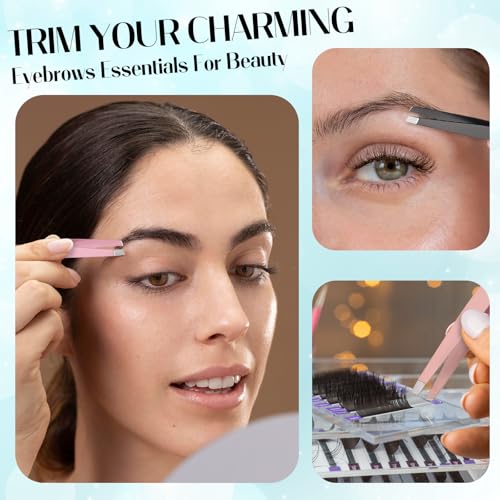 60Pcs Slanted Eyebrow Tweezers for Women Men, Stainless Steel Tweezers Bulk Professional High Precise Tweezer for Ingrown Hair Removal Plucking Blackheadl(Multicolor)
