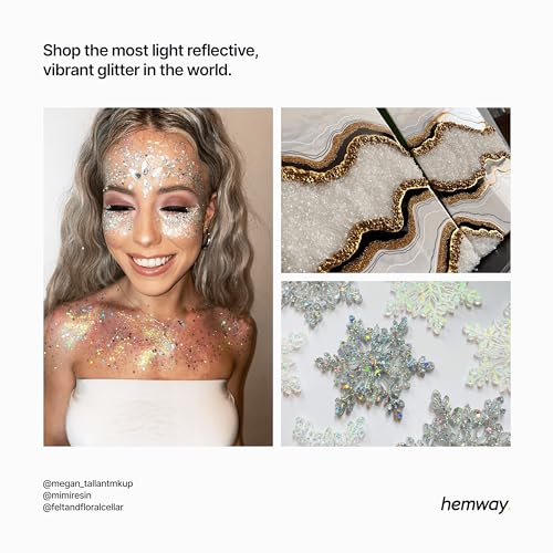 Hemway Premium Ultra Sparkle Glitter Multi Purpose Metallic Flake for Arts Crafts Nails Cosmetics Resin Festival Face Hair - White Iridescent - Extra Chunky (1/24" 0.040" 1mm) 100g / 3.5oz