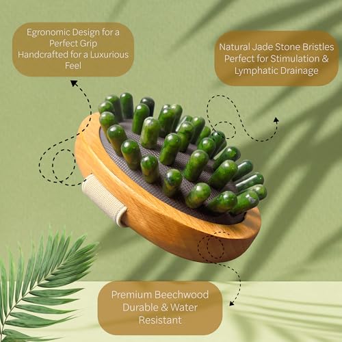 Natural Jade Body Brush with Beechwood Handle | Jade Massage & Lymphatic Brush for Full Body | Eco-Friendly Wellness Tool