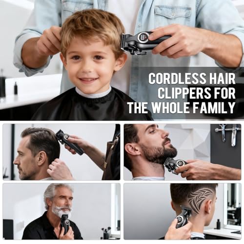 Professional Hair Clippers for Men,Cordless Barber Clippers and Trimmers Set with LED Display, Rechargeable Mens Electric Beard Trimmer,Self Haircut Fade Kit & Clipper Oil