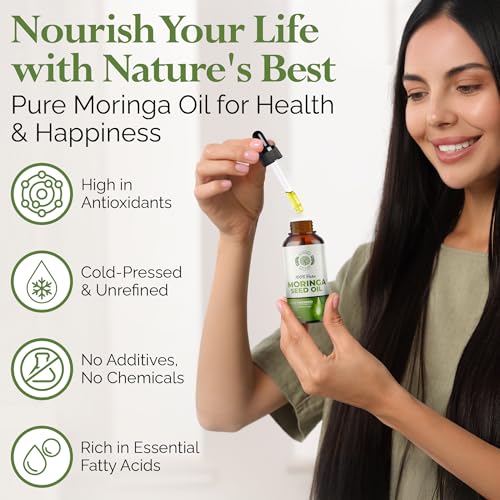 Moringa Seed Oil ? 100% Pure, Cold-Pressed & Virgin, Unrefined Non-GMO Vegan Oil, Ultra-Hydrating Moisturizer for Dry Skin, Damaged Hair & Body, Anti-Aging, Ideal Carrier Oil