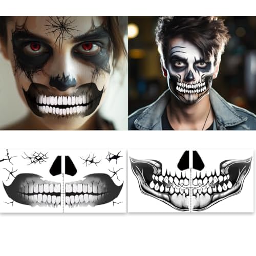 Halloween Temporary Face Tattoos for Adults, Prank Makeup, Scary Big Mouth Tattoo, Clown Tattoos, Zombie Makeup Face Stickers