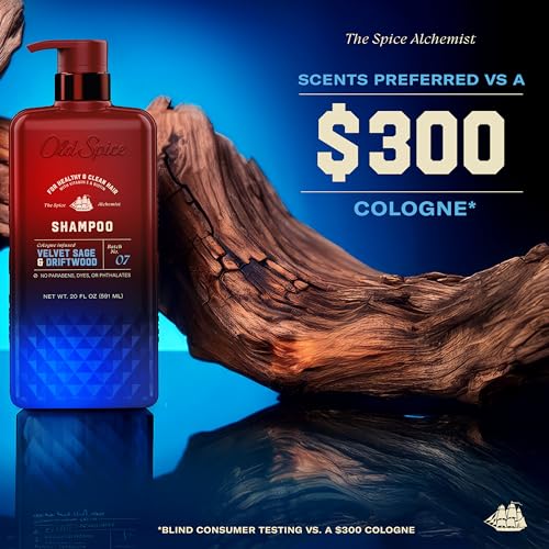 Old Spice Men's Shampoo, The Spice Alchemist Collection, 24/7 Cologne-Infused Velvet Sage & Driftwood Scent, Free of Parabens & Phthalates, 21.9 fl oz