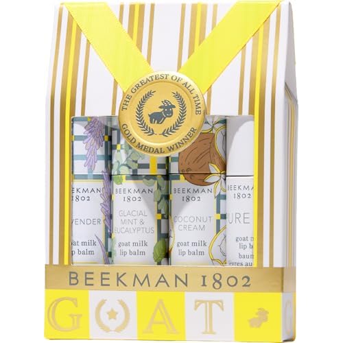 Beekman 1802 The Perfect Pucker 4-Piece Lip Balm Gift Set ? Assorted Scents, Nourishes, Hydrates & Softens Lips, Prevents and Treats Dry & Chapped Lips, Cruelty-Free Lip Care