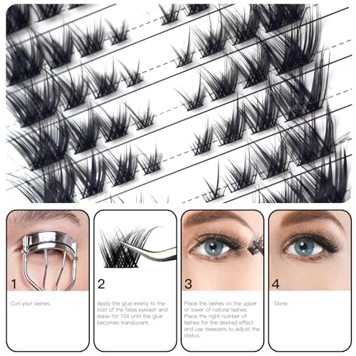 32 Pairs Cat Eye Individual Lashes Wispy Cat Eye Lashes DIY Lash Extensions 256pcs Clusters Lashes 8-16MM Fluffy Volume Eye Eyelashes Clusters