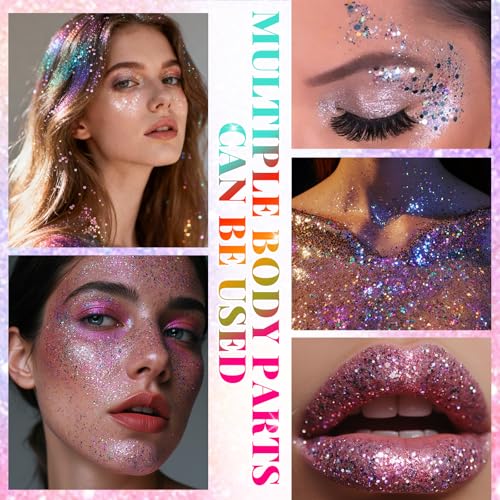 Rainbow Face and Body Glitter Stick for Sparkling Makeup, Hair Glitter Accessories for Women, Highlighting Stick for Fairy Dust Makeup, Cheerful Face Glitter for Festive Parties and Carnivals