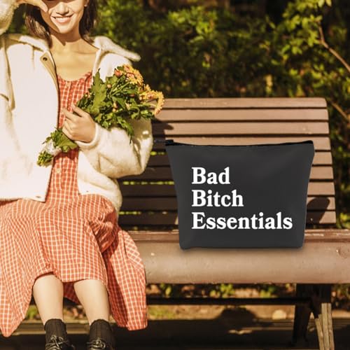 PWHAOO Funny Sarcastic Cosmetic Bag Bad Bi*ch Essentials Cosmetic Bag Boss Lady Gift Best Friend Gift (Bad Bi*ch Essentials B)