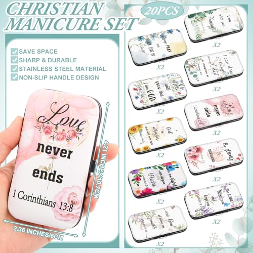 20 Sets Christian Gifts Bulk for Women Scripture Manicure Set Nail Clippers Bulk Valentine's Galentines Day Gifts Church Religious Party Favors Christian Stuff Bible Verse Group Favors for Women Men